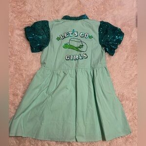 Let’s Go Girls-Green Dress with Sequin Sleeves